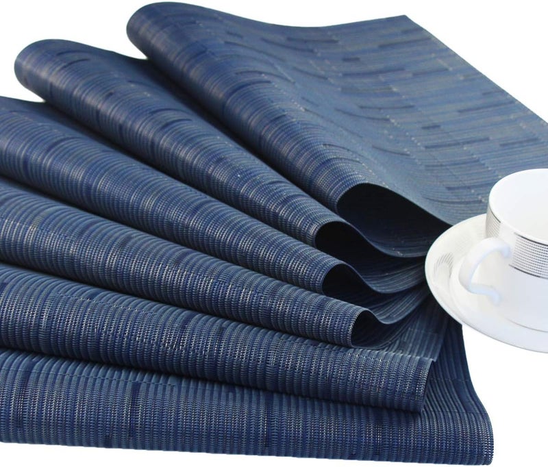 pigchcy Plastic Placemats,Washable Durable Vinyl Woven Table Mats,Elegant Heat Resistant Placemats for Dining Table Set of 4 (18 x 12 inches,Midnight Blue) - Image 4