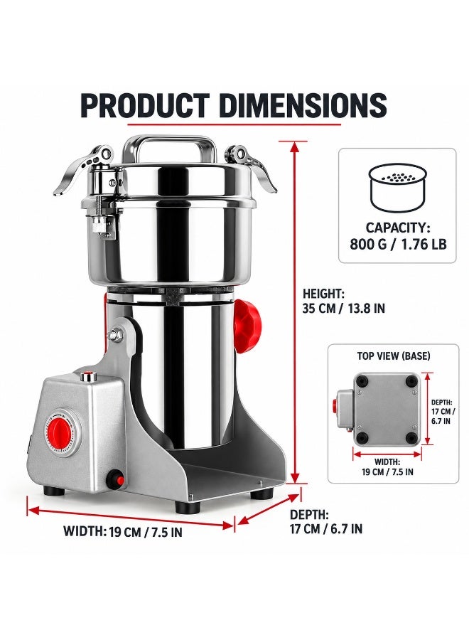 ET-LIFE 1400W 800g Grain Coffee Grinder, Superfine Mill 30s Speedy Grinding for Spice/Nut/Cereal/Coffee Bean Grains 34000RPM - Image 5