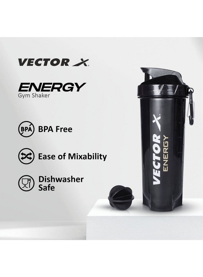 Vector X Plastic Gym Energy Shaker Bottle, Leakproof Guarantee Sipper Bottle Ideal for Protein, Preworkout and Bcaas, BPA-Free Material (Black, 600 Milliliters) (Black) - Image 2