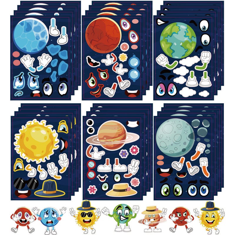 T-Antrix 24 Pieces Make Your Own Planet Stickers Make A Face Stickers for Kids Toddlers with Planets Solar System DIY Craft Kids Party Favor Supplies Crafts - Image 3