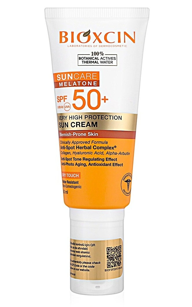 BIOXCIN Melatone SPF 50+ Very High Protection Sun Cream for Blemish-Prone Skin | Anti-Spot Formula with Alpha Arbutin, Hyaluronic Acid & Collagen | Dry Touch Water Resistant Sunscreen | 50ml - Image 2