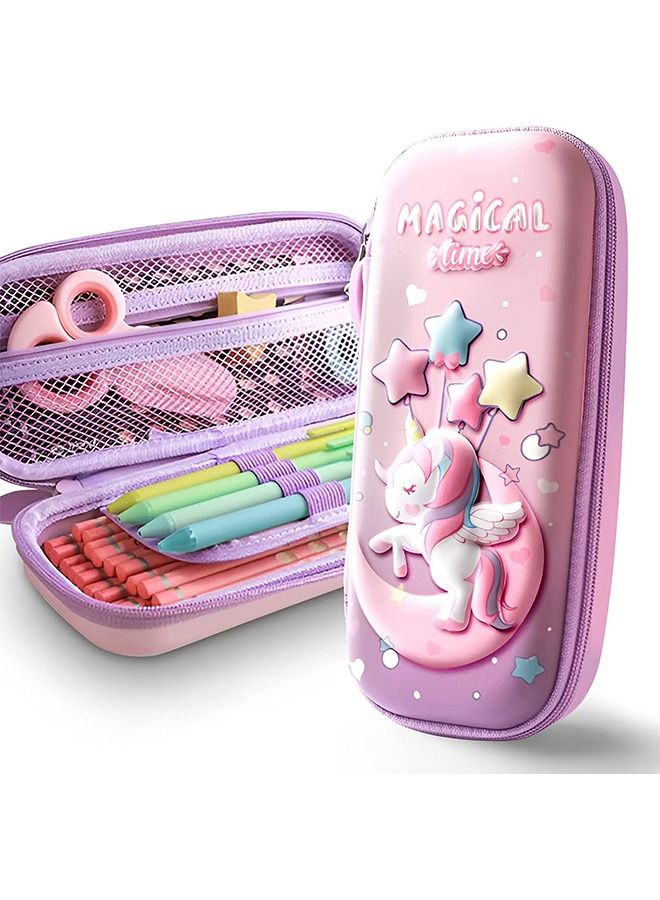 Arabest Pencil Case for Girls,Cute Unicorn Stationery Set for Kids,3D Eva Pencil Pen Box Organizer with Compartment & Pencils Eraser Sticker Bracelet,Unicorn School Supplies for Kids School Gifts  - Image 1