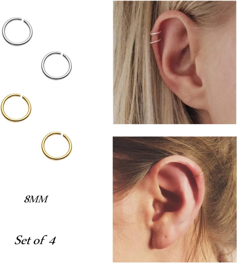 NZDLM أقراط الغضروف الحلقية أقراط مزيفة حلق أنف حلقة أنف Septum من الفولاذ المقاوم للصدأ للنساء والرجال والفتيات - Image 2