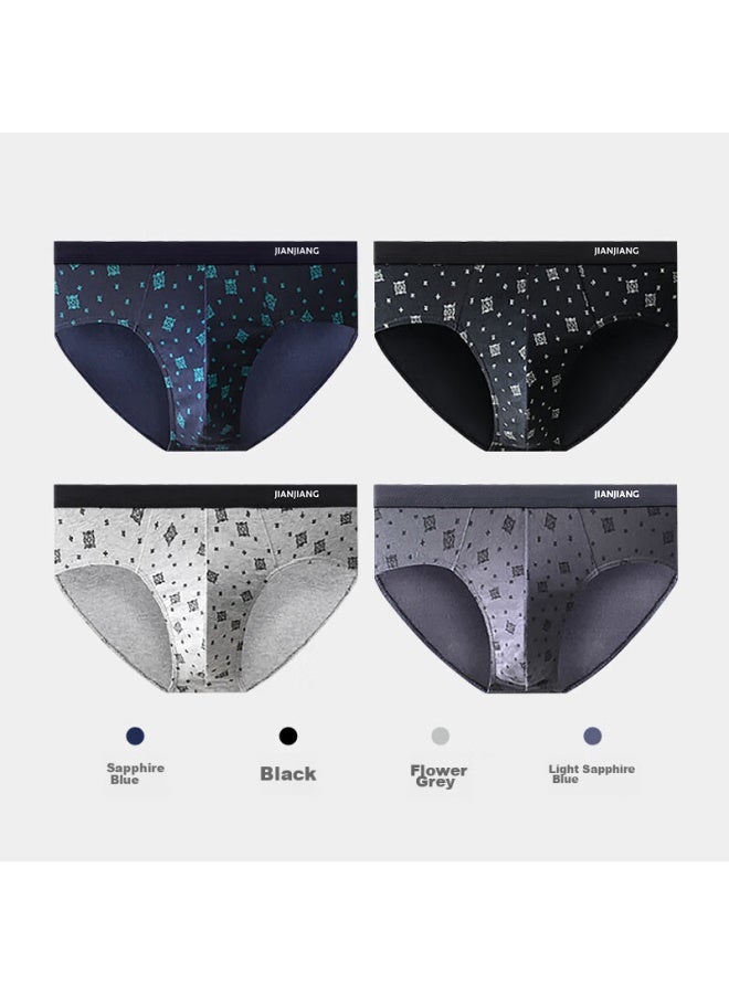 Athlete Jianjian Men's Briefs, Men's Underwear, Elastic Cotton, Antibacterial, Mid-rise Shorts, Snowflake Pattern, 4-pack - Image 3
