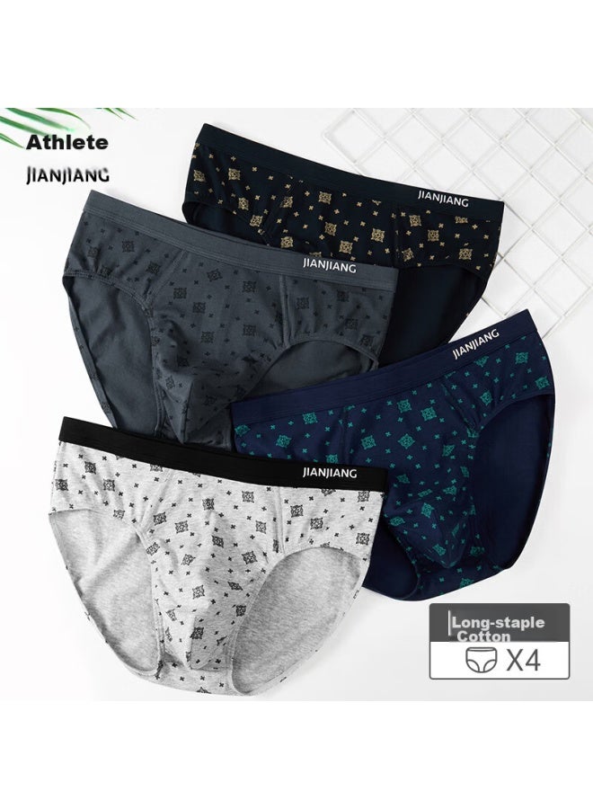Athlete Jianjian Men's Briefs, Men's Underwear, Elastic Cotton, Antibacterial, Mid-rise Shorts, Snowflake Pattern, 4-pack - Image 2