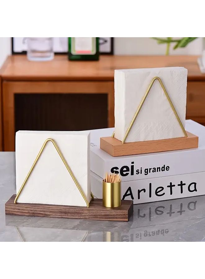 Walnut Wooden Vertical Tissue Holder With Metal Stand And Toothpick Box For Hotels Restaurants - Image 4