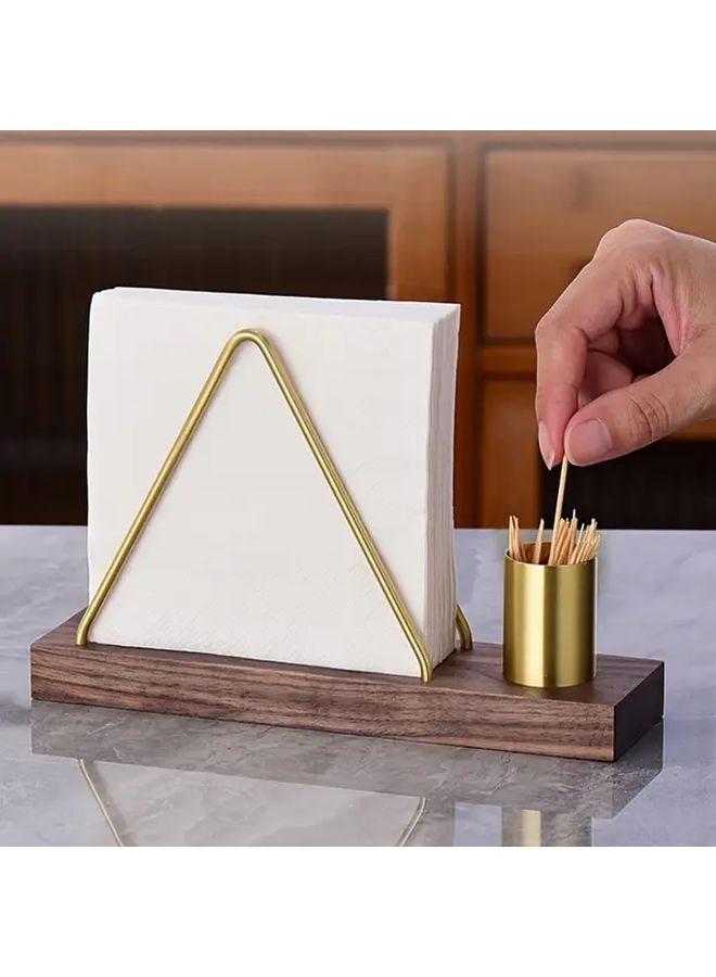 Walnut Wooden Vertical Tissue Holder With Metal Stand And Toothpick Box For Hotels Restaurants - Image 1