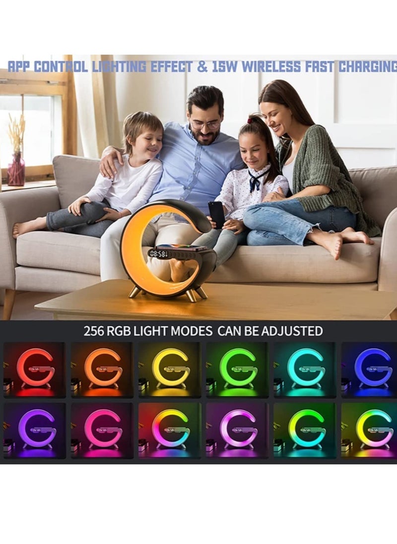 ELTRAZONE - Table Lamp Desk Night Light with 15W Quick Wireless Charger and Bluetooth Speaker, Desk Lamp with Alarm Clock and 256 RGB Light Modes Bedroom Lamp As Sleep Aid White Noise Machine - Image 1