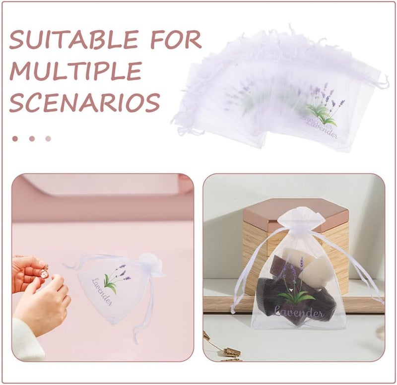 PRETYZOOM 20 Pcs White Mesh Lavender Sachet Bags with Drawstring, Empty Multi-use Organza Pouches for 30g Dried Lavender, Decorative Storage for Home, Closet, and Party Favors - Image 3