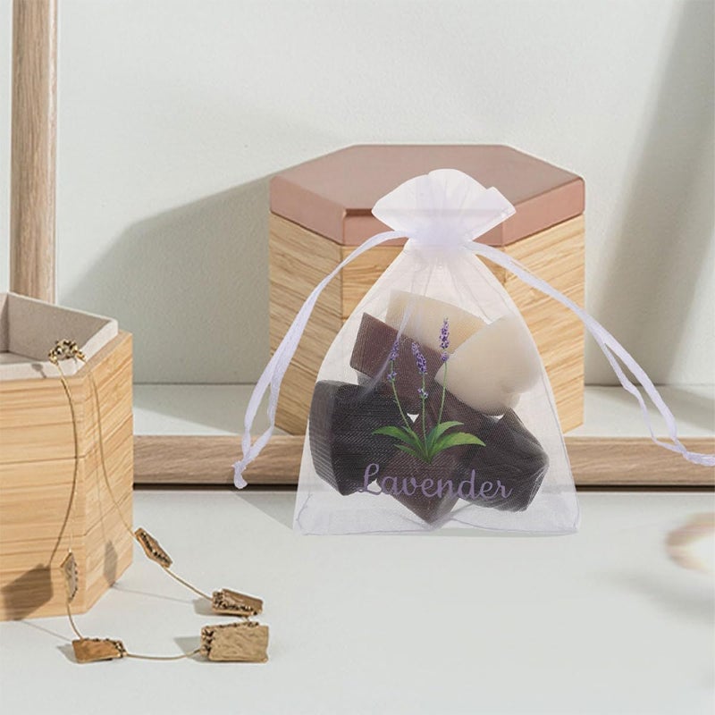 PRETYZOOM 20 Pcs White Mesh Lavender Sachet Bags with Drawstring, Empty Multi-use Organza Pouches for 30g Dried Lavender, Decorative Storage for Home, Closet, and Party Favors - Image 4