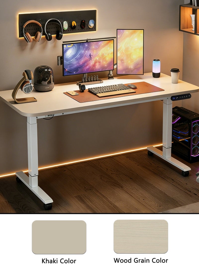 MWS-ForCamping Ergonomic Adjustable Desk | 20W Type-C & 3 UK Power Outlets | Space-Saving 120x60cm Khaki Computer Table & Gaming Table for Home Office - Image 2