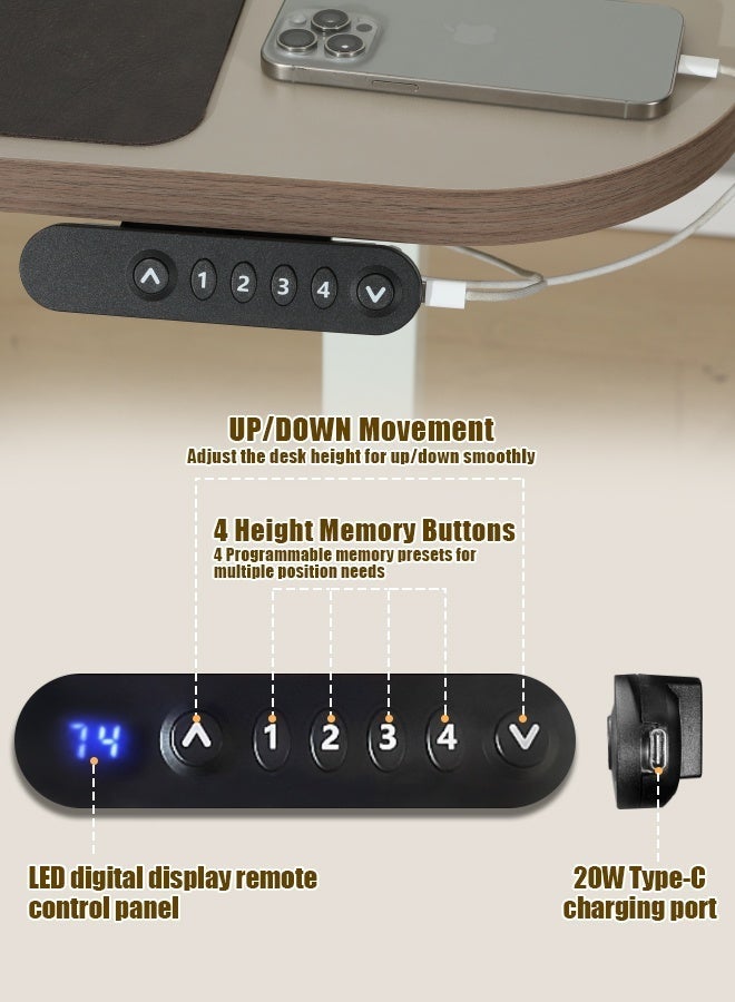 MWS-ForCamping Ergonomic Adjustable Desk | 20W Type-C & 3 UK Power Outlets | Space-Saving 120x60cm Khaki Computer Table & Gaming Table for Home Office - Image 5