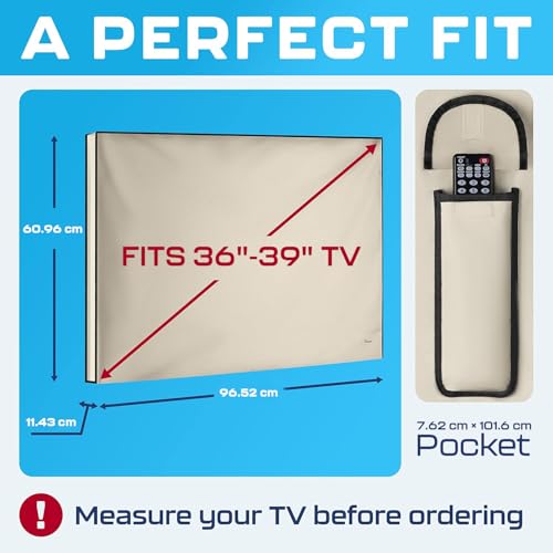 Garnetics Outdoor TV Cover 39 Inch – Waterproof, Weatherproof TV Enclosures with Smart Shield Screen Protectors, Ideal for Outdoor Use, Moving, and Storage - Beige - Image 3