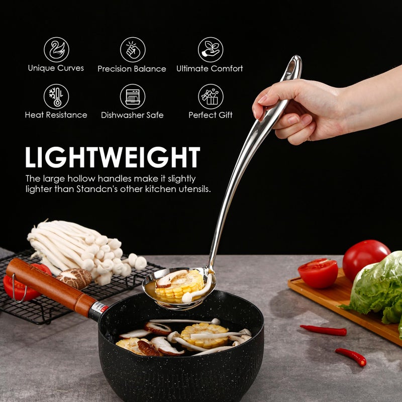Standcn 304 Stainless Steel Kitchen Utensil Set - 9 PCS Serving Utensils, Cooking Utensil, Solid Spoon, Slotted Spoon, Fork, Spatula, Ladle, Skimmer Spoon, Slotted Spatula Tunner, Spaghetti Spoon, Large Spoon - Image 5
