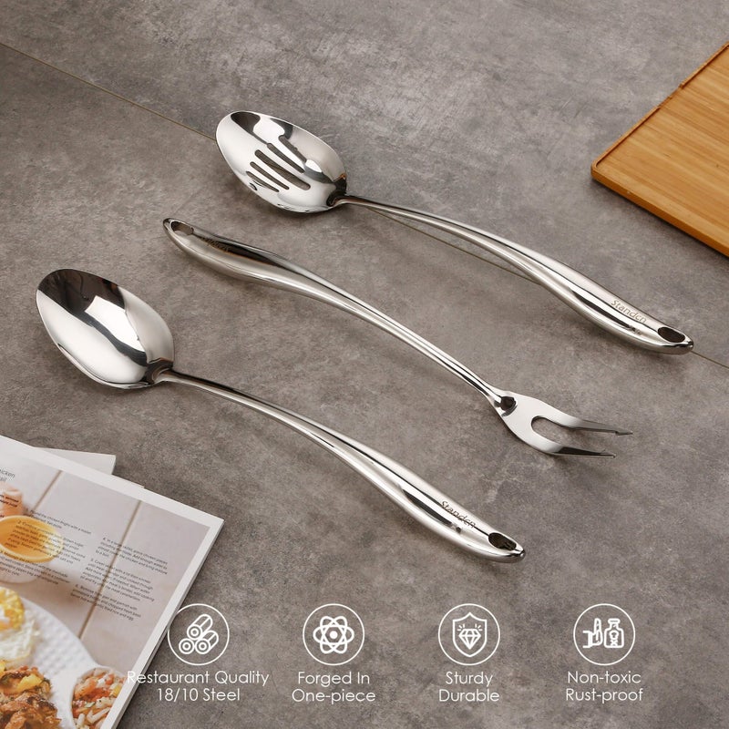 Standcn 304 Stainless Steel Kitchen Utensil Set - 9 PCS Serving Utensils, Cooking Utensil, Solid Spoon, Slotted Spoon, Fork, Spatula, Ladle, Skimmer Spoon, Slotted Spatula Tunner, Spaghetti Spoon, Large Spoon - Image 4
