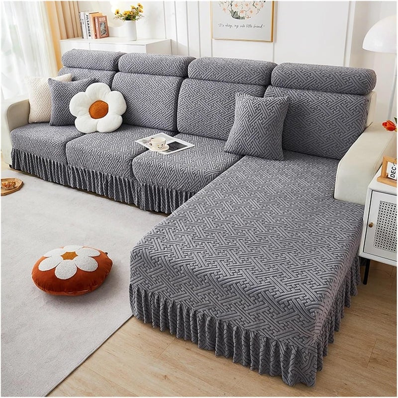 Solid Color Jacquard Skirt Sofa Hats Washable Elastic All-Inclusive Thickened Cushion Covers Sources for Sofa Couch Cushion Covers(Color4,Plus 4 Seater Cover) - Image 2