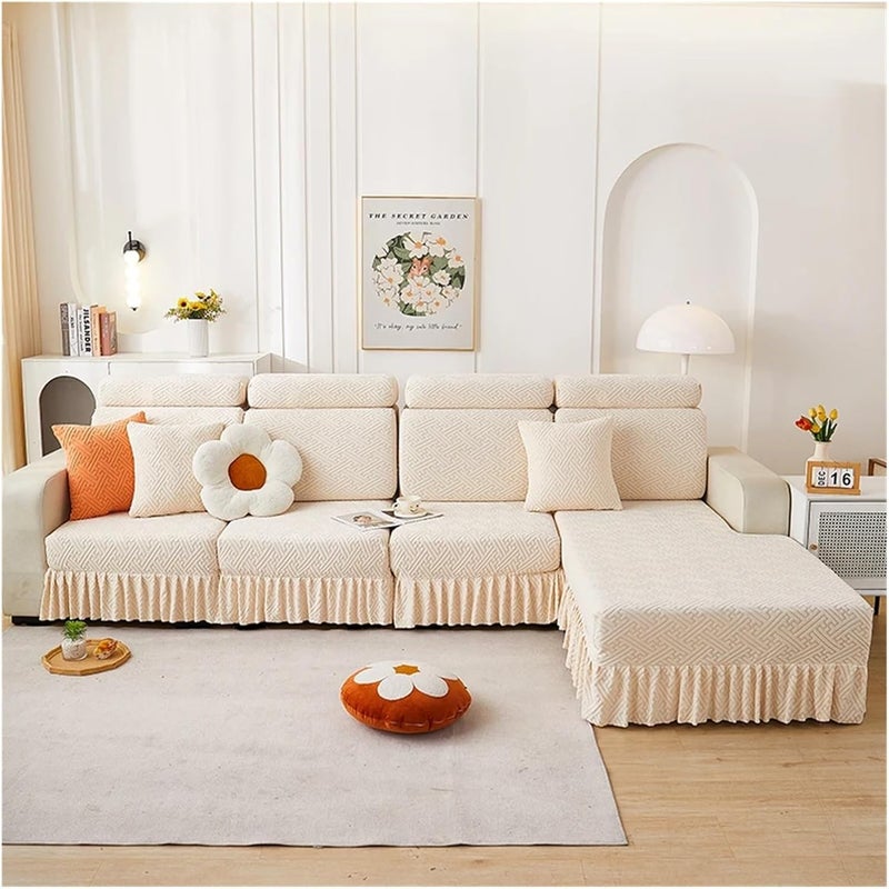 Solid Color Jacquard Skirt Sofa Hats Washable Elastic All-Inclusive Thickened Cushion Covers Sources for Sofa Couch Cushion Covers(Color4,Plus 4 Seater Cover) - Image 1