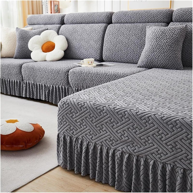 Solid Color Jacquard Skirt Sofa Hats Washable Elastic All-Inclusive Thickened Cushion Covers Sources for Sofa Couch Cushion Covers(Color4,Plus 4 Seater Cover) - Image 5