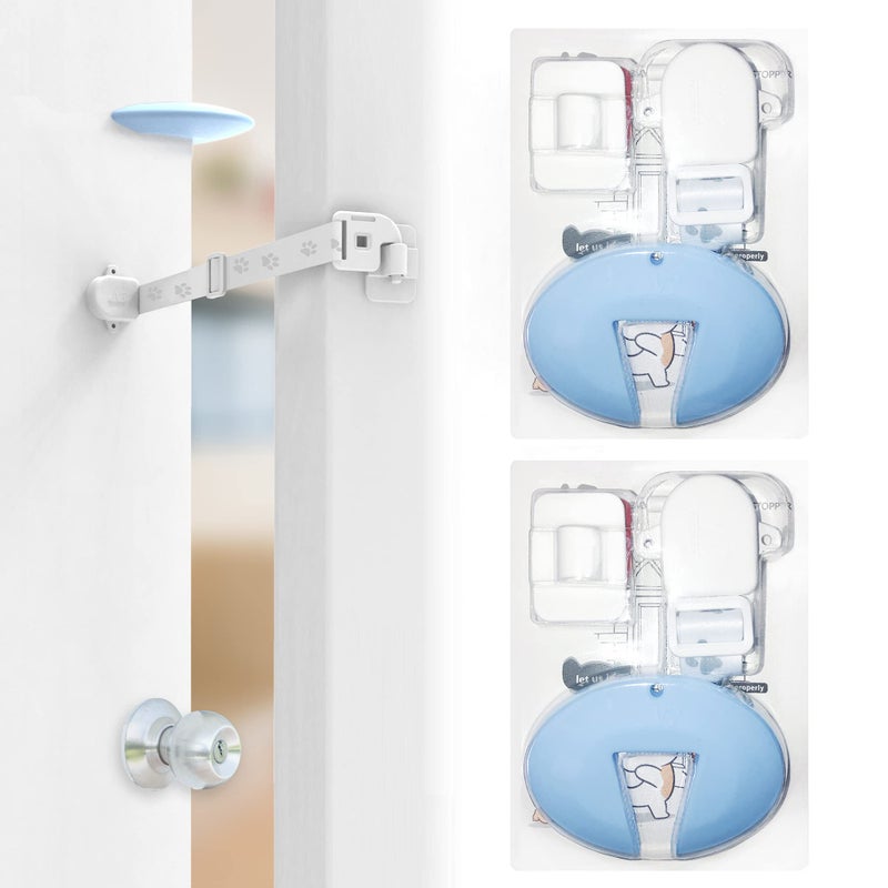 Neobay Adjustable Door Strap and Latch Textile Cat Door Latch to Keep Dog Out of Litter Box Economical Alternative of Pet Gates and Interior Cat Door Magnetic with Stopper 2 Packs
