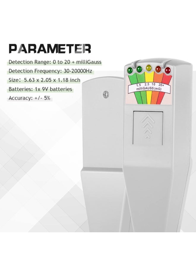 Portable LED EMF Electromagnetic Field Detector Tester, 50Hz-20000Hz, White - Image 3