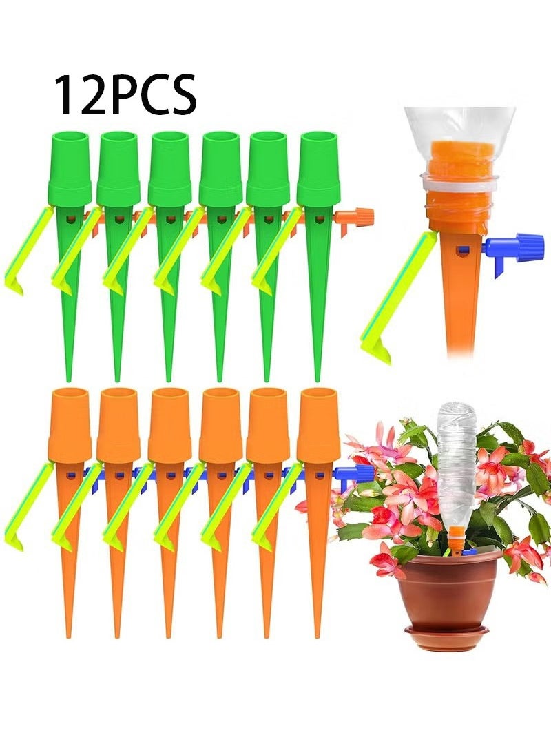 Unewshi 12 Pack Plant Self Watering Devices Spikes with Anti Tilt Bracket and Valve Control Switch Slow Drip Irrigation System  - Image 1