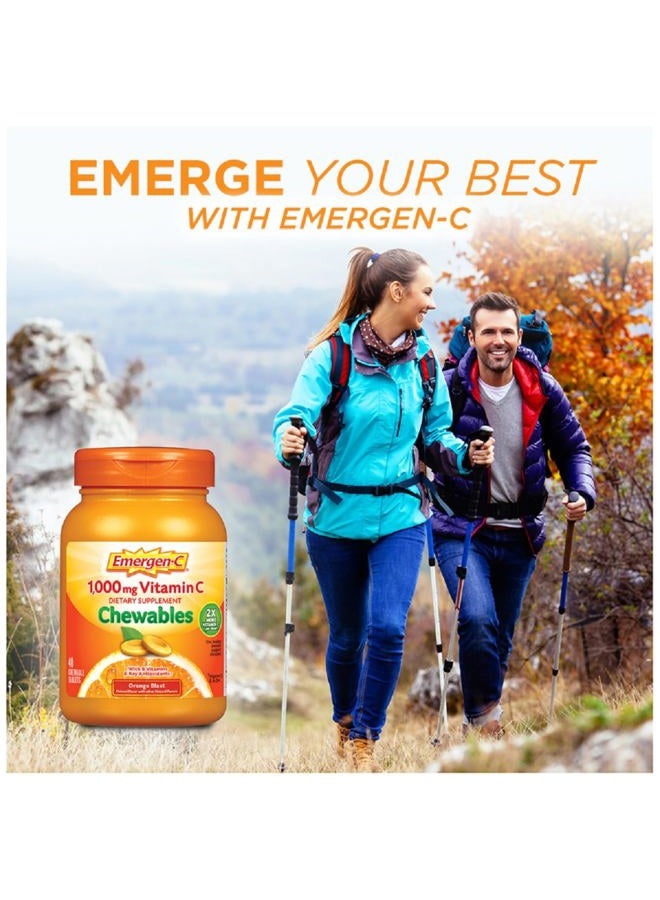 Emergen-C فيتامين سي القابل للمضغ 1000 ملغ، مع فيتامينات ب ومضادات الأكسدة (40 حبة، نكهة البرتقال المتفجرة)، مكمل غذائي - Image 2