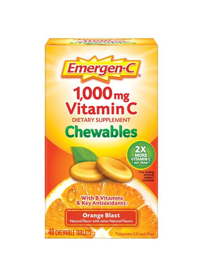Emergen-C فيتامين سي القابل للمضغ 1000 ملغ، مع فيتامينات ب ومضادات الأكسدة (40 حبة، نكهة البرتقال المتفجرة)، مكمل غذائي - Image 1