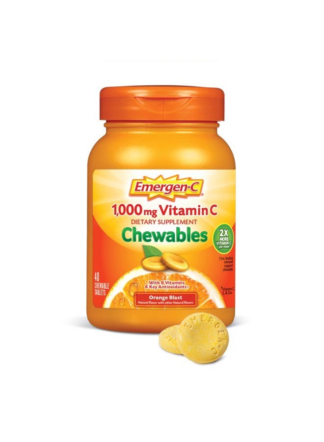 Emergen-C فيتامين سي القابل للمضغ 1000 ملغ، مع فيتامينات ب ومضادات الأكسدة (40 حبة، نكهة البرتقال المتفجرة)، مكمل غذائي - Image 4