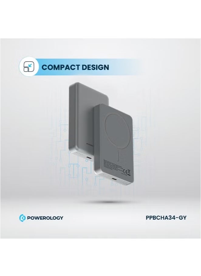 10000mAh Magsafe Power Bank 20W PD & 15W Wireless / Simultaneous Charging / Compact Design / USB-C Output & Input - Dark Grey