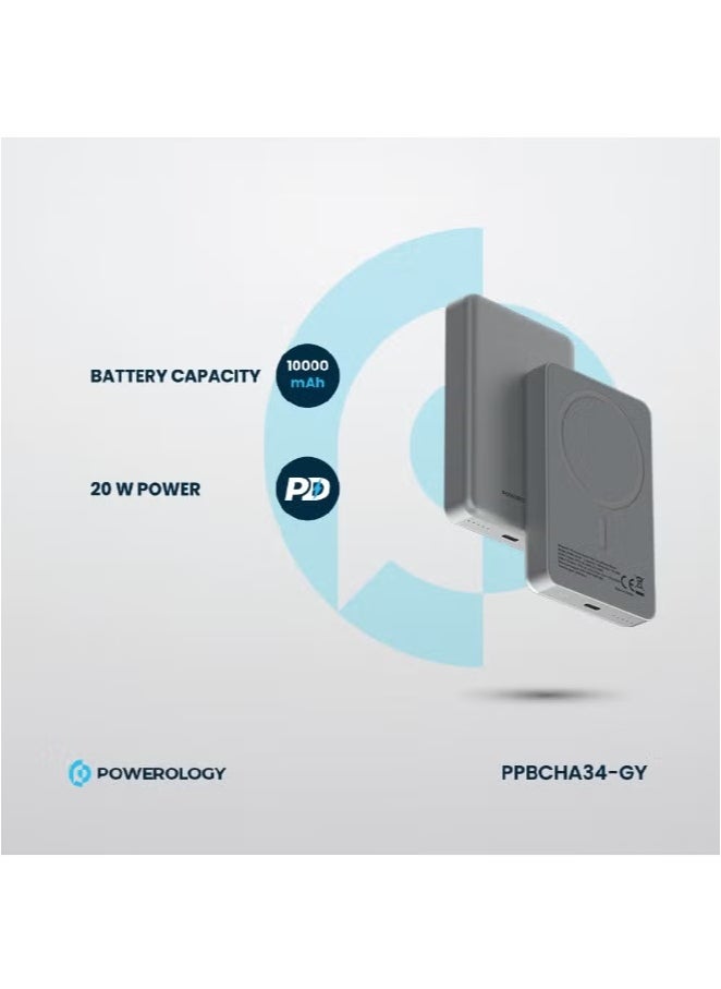 10000mAh Magsafe Power Bank 20W PD & 15W Wireless / Simultaneous Charging / Compact Design / USB-C Output & Input - Dark Grey