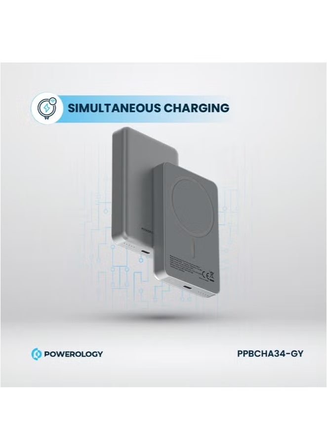 10000mAh Magsafe Power Bank 20W PD & 15W Wireless / Simultaneous Charging / Compact Design / USB-C Output & Input - Dark Grey