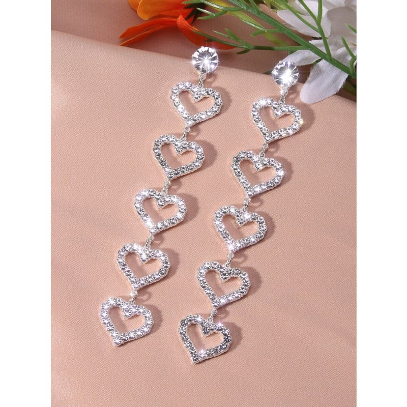 Link Rhinestone Heart Drop Earrings Valentines, Mom, Mother, Mother's Day, Gift - Image 1