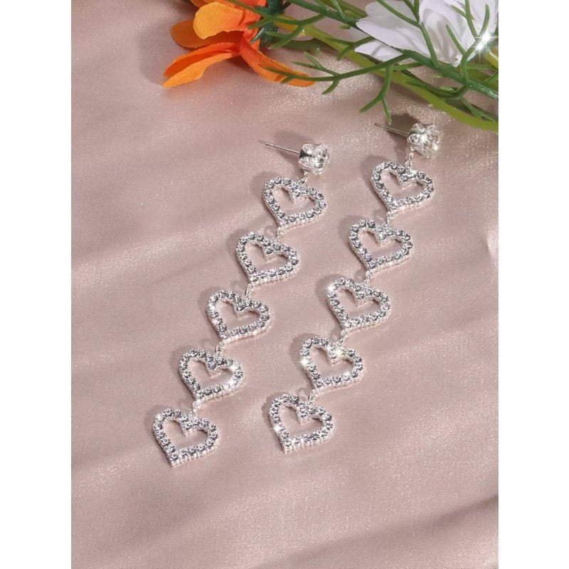 Link Rhinestone Heart Drop Earrings Valentines, Mom, Mother, Mother's Day, Gift - Image 3