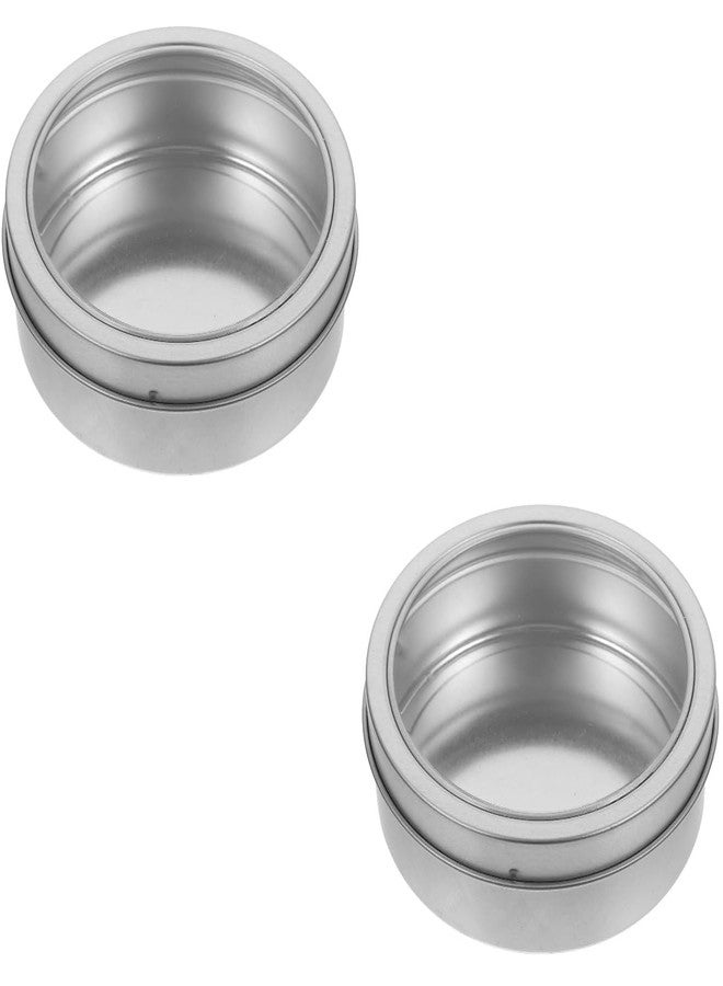 Garneck 2 Pcs Spice Box Magnetic 3oz Aluminum Cans Round Spice Tin Transparent Top Screw Lid Metal Storage Tins Containers for Storing Spices Candies Lip Balm Candles - Image 1