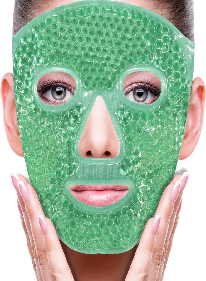 Wezone Ice Face Mask for Puffy Eyes & Face - Gel Bead Cold Compress Pack for Dark Circles, Headache Relief, Skin Care, Hot Cold Therapy Eye Mask for Women & Men, Reusable Spa Facial Mask (Green) - Image 1