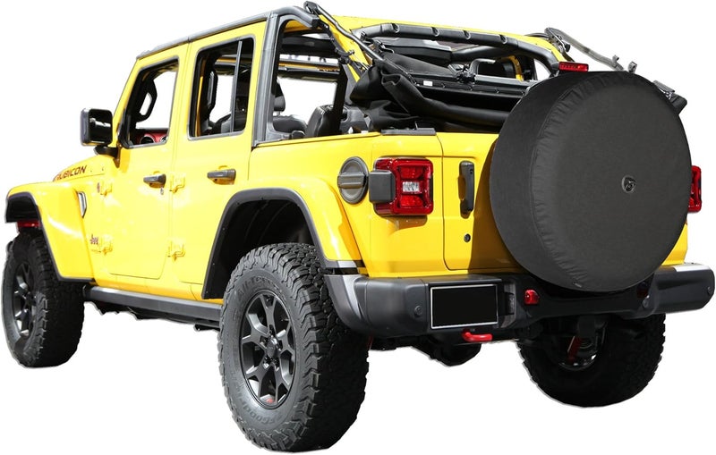 Boomerang 33" Soft JL Tire Cover for Jeep Wrangler JL (2018-2021) - Black Denim Vinyl with Integrated Camera Hood - Image 5