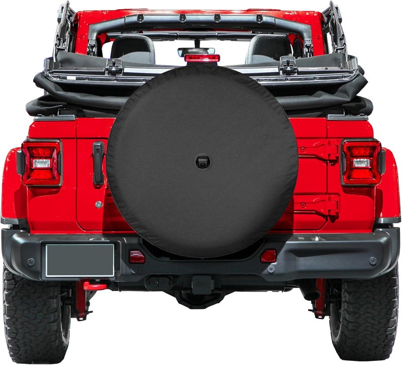 Boomerang 33" Soft JL Tire Cover for Jeep Wrangler JL (2018-2021) - Black Denim Vinyl with Integrated Camera Hood - Image 4