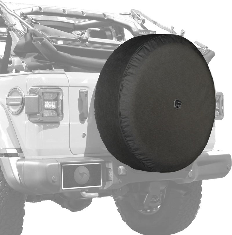 Boomerang 33" Soft JL Tire Cover for Jeep Wrangler JL (2018-2021) - Black Denim Vinyl with Integrated Camera Hood - Image 2