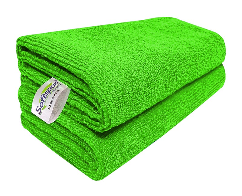SOFTSPUN Microfiber Cleaning Cloths, 40x60cms 2 pcs Towel Set 340 GSM Green! Highly Absorbent Lint and Streak Free Multi-Purpose Wash Cloth for Kitchen Car Window Stainless Steel Silverware. - Image 1