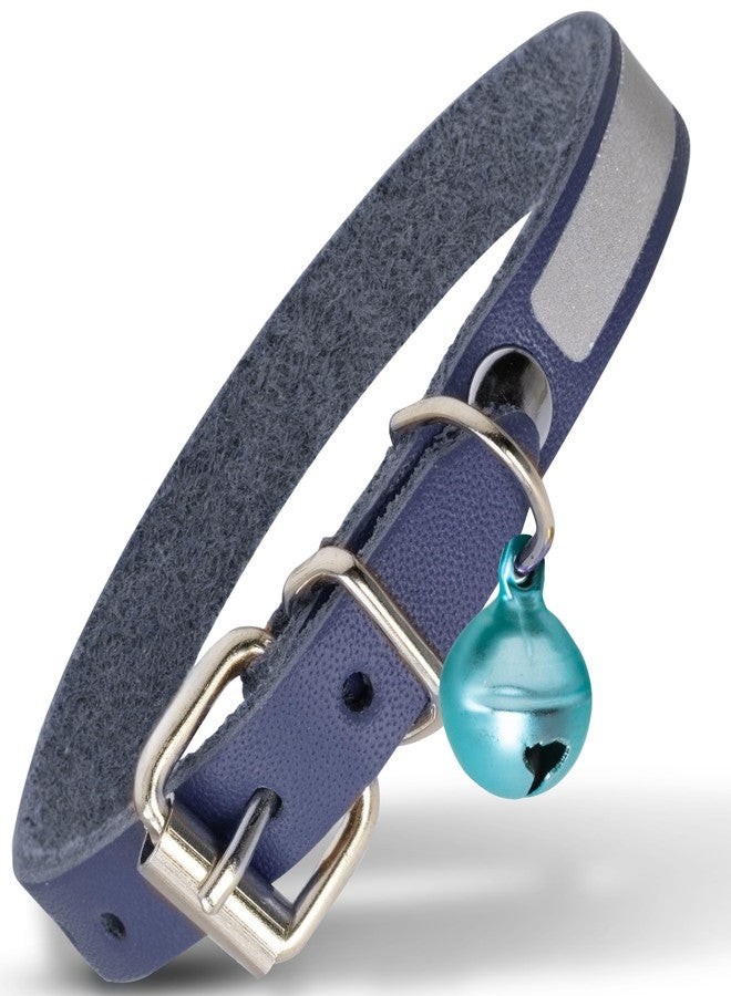 Filbert Leather Cat Collar, Reflective Cat Collar, Leather Accessories with Bell, Bird Warning, Suitable for Indoor and Outdoor, Non Breakaway, Durable, Stylish Design, Royal Blue - Image 1