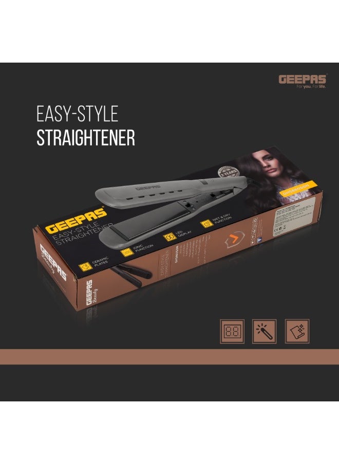 GEEPAS - Wet And Dry Hair Straightener, GHS86050 | Ceramic Coated Plate | Ionic Function | Swivel Cord | Hanging Loop | Adjustable Temperature | LCD Display - Image 1