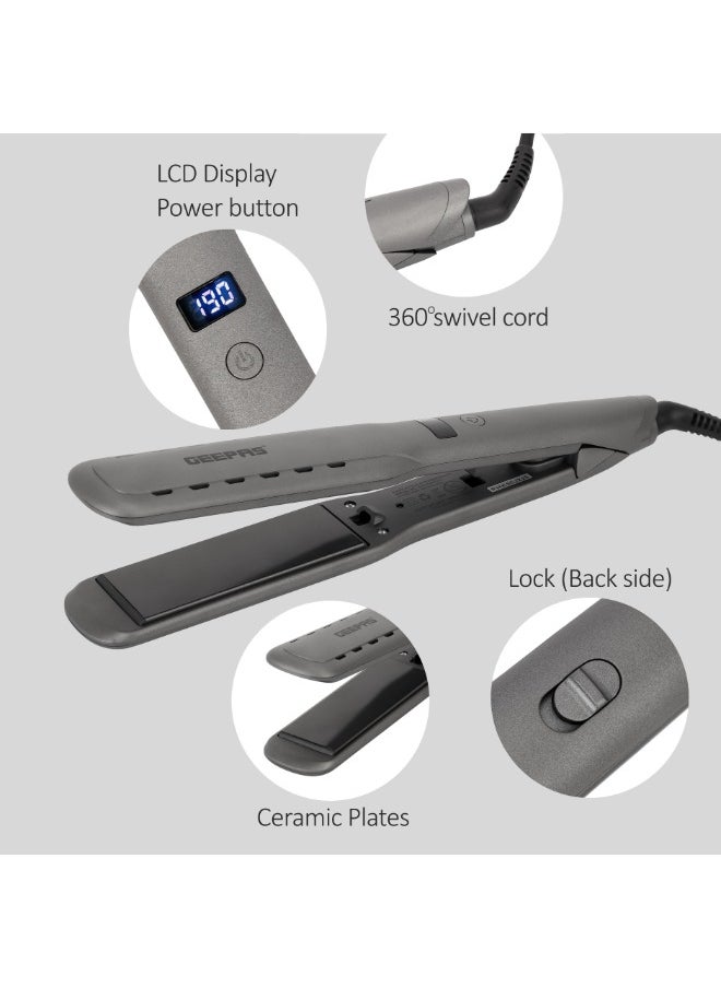 GEEPAS - Wet And Dry Hair Straightener, GHS86050 | Ceramic Coated Plate | Ionic Function | Swivel Cord | Hanging Loop | Adjustable Temperature | LCD Display - Image 1