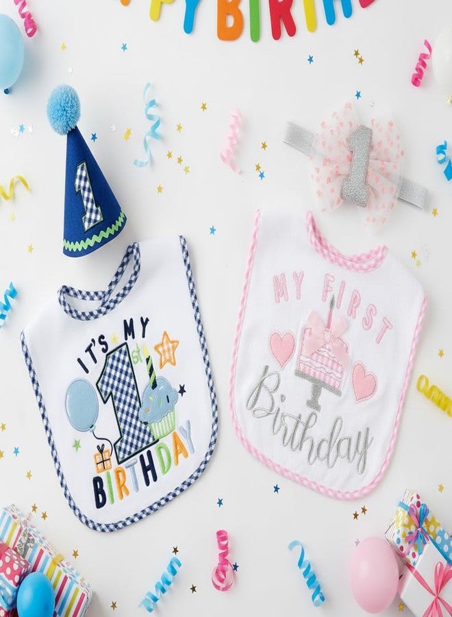 Baby Essentials Baby Boy 1st Birthday Bib and Party Hat Set - Blue Gingham “It’s My 1st Birthday” Design, Perfect for Photos & Gifts - Image 3