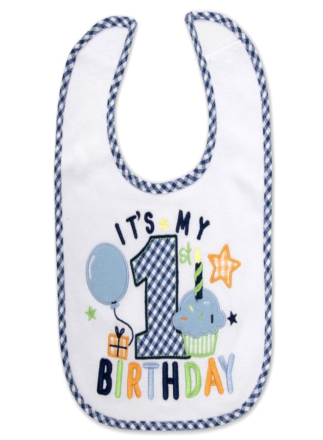 Baby Essentials Baby Boy 1st Birthday Bib and Party Hat Set - Blue Gingham “It’s My 1st Birthday” Design, Perfect for Photos & Gifts - Image 5