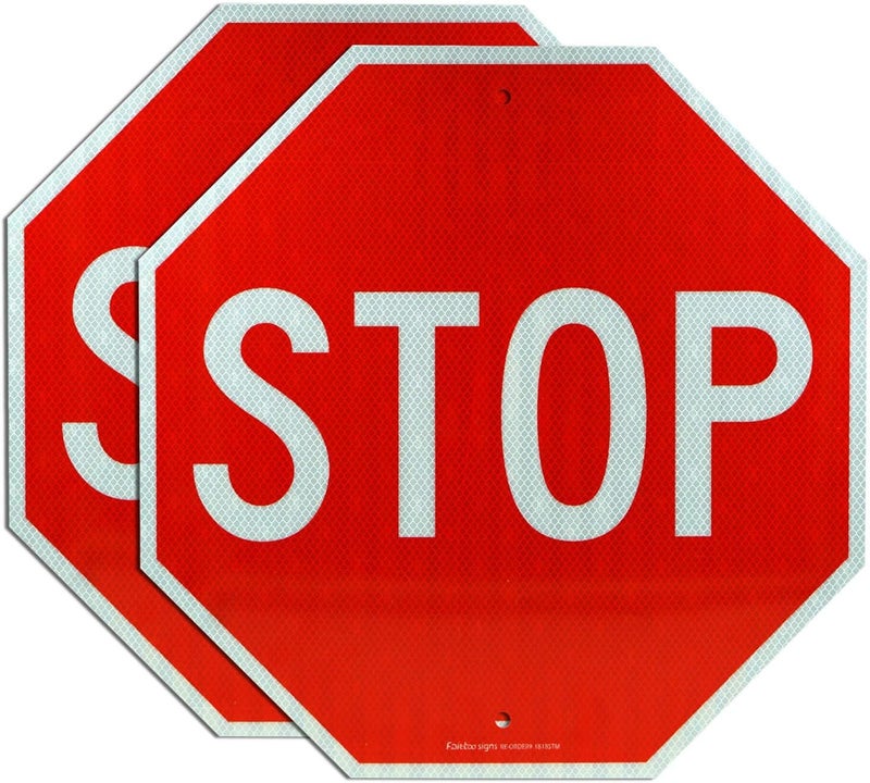 Faittoo Stop Signs, (2 Pack) 24 x 24 Inches Octagon Engineer Grade Reflective Sheeting Street Slow Warning Signs, Rust Free Aluminum, UV Protected and Waterproof, Weather Resistant, Durable Ink - Image 1