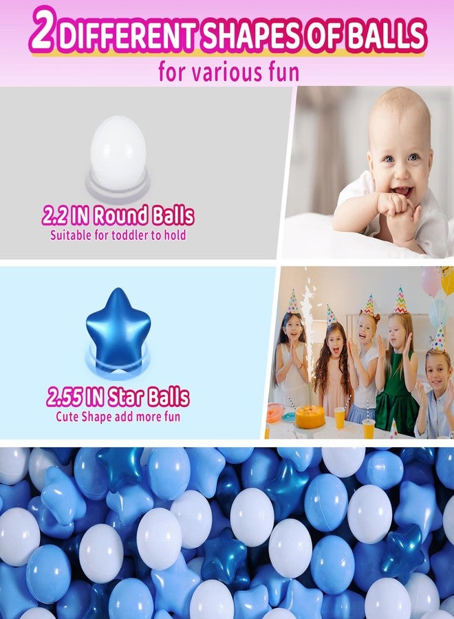 Realhaha كرات حوض الكرات Realhaha، 100 قطعة، أشكال نجوم، كرات بلاستيكية لحوض لعب الأطفال، كرات لعب للجراء، أزرق لؤلؤي وأبيض - Image 4