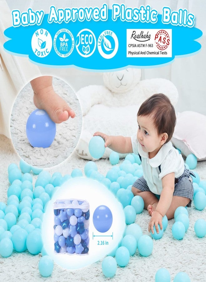 Realhaha كرات حوض الكرات Realhaha، 100 قطعة، أشكال نجوم، كرات بلاستيكية لحوض لعب الأطفال، كرات لعب للجراء، أزرق لؤلؤي وأبيض - Image 3
