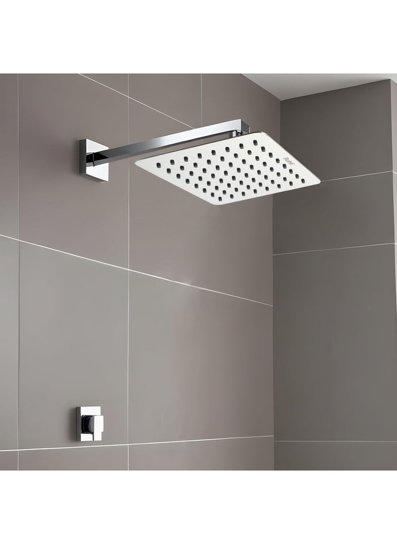 RUHE Ruhe Hexa 8x8 INCHES Square Overhead Shower for Bathroom 304Grade Stainless Steel AntiClog Silicon Nozzles Over Head Rain Shower WITHOUT ARM  - Image 1