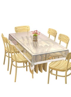 Kuber Industries Kuber Industries Dining Table Cover 6 Seater|Table Cloth for 6 Seater Dining Table|Table Sheet For dining, Party, Events|Waterproof Table Protector|Indoor And Outdoor Use (White Lace)  - Image 1