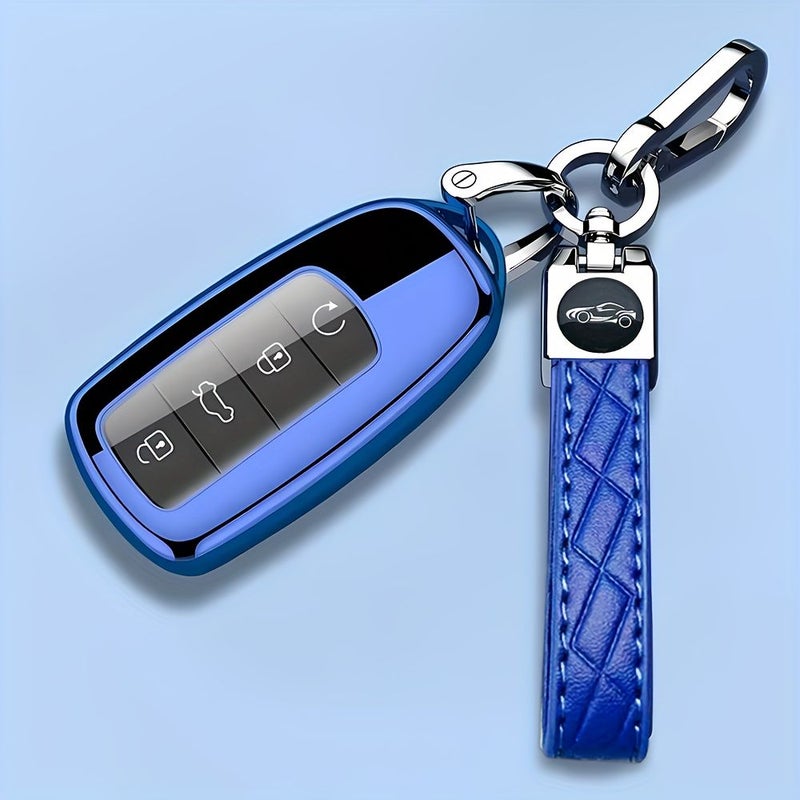 Glossy Red Key Cover With Embossed Rope Buckle Durable TPU Car Key Protective Case For Chery Tiggo 7 Pro Max Tiggo 8 Pro Max Tiggo 5 Plus 7 Plus 8 Plus Opel C5 Aile 5 2022 Model - Image 3